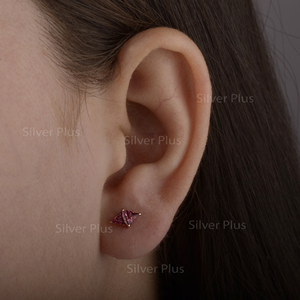 Pendientes de Turmalina Rosa Natural Triángulo de Oro Macizo de 18K, Producto Producible en 10K/14K - Product Image 3