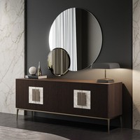 Buffet de salle à manger élégant en bois avec 3 portes de rangement et insert décoratif en céramique pour un salon de luxe