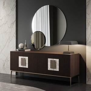 Luxury Living Room 3-Door <b>Storage</b> <b>Sideboard</b> Elegant Wooden Dining Buffet Cabinet with Decorative Ceramic Top Insert - Product Image 1