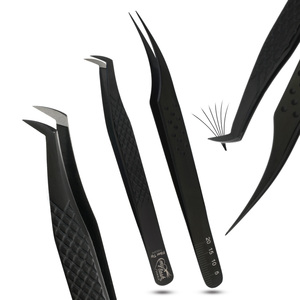 Pinzas de pestañas de acero inoxidable de 90 grados personalizadas, extensiones de pestañas y agarre, punta de fibra fabricada, volumen de pestañas - Product Image 1