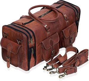 Bolsa de lona de cuero hecha a mano personalizada, equipaje de viaje de cuero genuino de primera calidad, bolsa de gimnasio de fin de semana para pasar la noche, venta al por mayor - Product Image 3