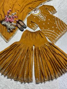 Costumes de palazzo avec broderie élégante et paillettes pour les fêtes, tenues de fête parfaites pour les mariages et les célébrations - Product Image 5