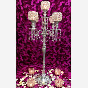 Nuevo último candelabro de huracán de cristal de cinco brazos de plata al por mayor directo del fabricante candelabros decoración fiesta boda - Product Image 3