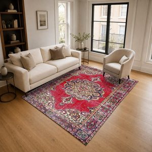 <b>RUGS</b> DEPOT LXDP-0035 Wholesale Red <b>Burgundy</b> Traditional Anatolian Digital Printed Machine Washable Chenille Area <b>Rug</b> Non Slip - Product Image 2