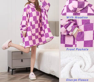 Sherpa Fleece Blanket <b>Hoodie</b> Warm Oversized Hooded Sweatshirt for <b>Men</b> and Women Soft Fluffy TV Blanket with Custom Logo Options - Product Image 3