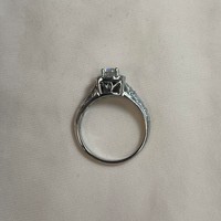 Bague de fiançailles en acier inoxydable plaqué or 14 carats - Diamant taille princesse avec halo - Style vintage années 60 - 0,1 carat total - Bague avec diamant de laboratoire