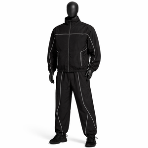 Mens <b>Black</b> <b>Windbreaker</b> Tracksuit Set Lightweight Waterproof Sportswear Reflective Stripe Athletic Jacket Pants - Product Image 1