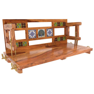 Modern Solid Wood <b>Swing</b> Jhoola with Colorful Tile Inlay Handmade Hotel & Indoor/Outdoor With Rosewood Natural Finish - Product Image 3