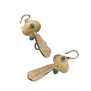 Gold Plated Ear Wire Shell Design <b>Turquoise</b> Gemstone Designer <b>Earrings</b> Brass Metal Fashion <b>Earring</b> From Seller And Manufacturer - Product Image 2