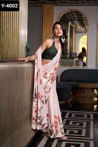 Saree en soie de satin de fantaisie indien avec impression numérique avec des pièces de chemisier en soie Moonga pour la fête et le festival Wear Saree de créateur - Product Image 6