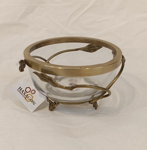 Cuenco de metal y vidrio de alta calidad, cuenco de servicio de forma redonda de trabajo elegante con metal dorado para decoración de bodas - Product Image 2