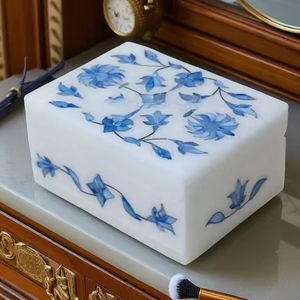 Boîte à bijoux en marbre bleu fait à la main de qualité supérieure Solution de stockage de luxe au design moderne rectangulaire élégant au meilleur prix de gros Inde - Product Image 1