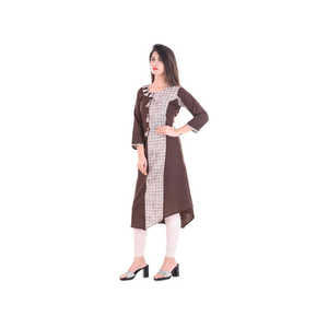 Robes de cocktail élégantes Kurti à carreaux marron festif pour les fêtes - Product Image 2