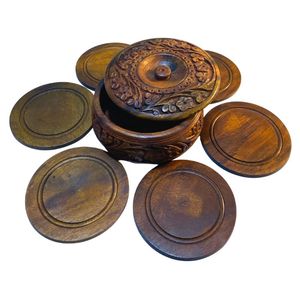 Alfombrilla de Té de Madera Tallada, Alfombrilla de Té Hecha a Mano, Juego de Alfombrillas Redondas de Madera Talladas a Mano en Caja - Product Image 1
