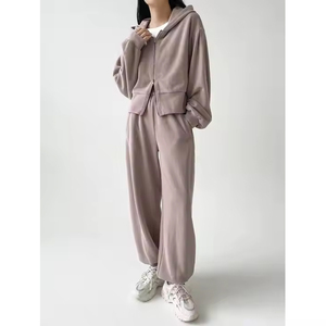 Chándal de mujer de alta calidad 100% algodón polar mujer chándales Color sudor cómodo ropa Casual chándales para mujer - Product Image 3