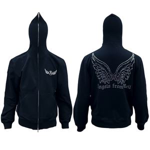 เสื้อมีฮู้ดแฟชั่นสำหรับผู้ชายปักลายผ้าฟลีซผ้าฝ้าย100% พลอยเทียมสำหรับใส่เล่นแบบรูดซิปได้2025ใหม่ - Product Image 1