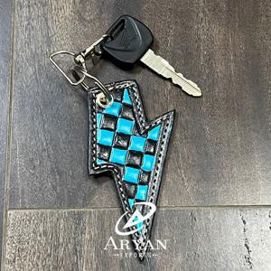 Porte-clés en cuir de vachette fait main, motif éclair, porte-clés à damier, breloque pour sac, couleur personnalisée, accessoire de mode - Product Image 1