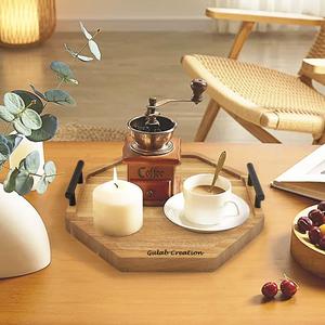 ถาดไม้อะคาเซียทรงแปดเหลี่ยมพร้อมที่จับโลหะสีดำทนทาน - Product Image 4