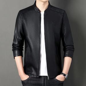 Chaqueta de cuero con borde cruzado para hombre, chaqueta de cuero de motocicleta informal con cuello levantado nuevo estilo británico a la moda para adolescentes - Product Image 3
