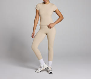 Custom Wholesale <b>Ladies</b> 100% Cotton T Shirt Women Slim Fit <b>Short</b> <b>Sleeve</b> Yoga <b>Top</b> shirt Stretch Activewear for women - Product Image 4