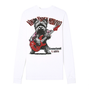 Camiseta de Manga Larga con Diseño Vintage de Perro Yorkie Tocando la Guitarra, Producto Promocional Elegante - Product Image 2