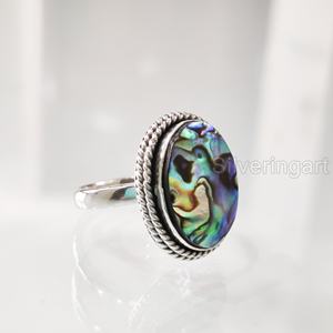 แหวนผู้หญิง เปลือกหอยเป๋าฮื้อธรรมชาติ พลอย แหวนเรียบง่าย คริสต์มาสแบบตะวันออก วันครบรอบ เครื่องประดับทำมือ แหวนเงินแท้ 925 - Product Image 3