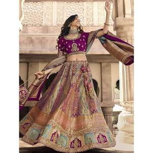 Elegante Lehenga Choli de Seda Banarasi para Boda en Bordado Morado de 6 kg, Semi-Confeccionado, Tallas Personalizadas para Damas de Honor e Invitados - Product Image 3