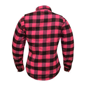 <b>Pink</b> and Black Boxed Checkered Protective Motorcycle Flannel Shirt with Aramid Fiber Lining and Removable CE Armor for Womens - Product Image 4