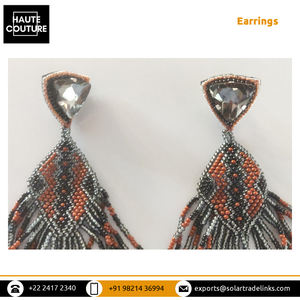 Los mejores pendientes de borla largos con cuentas de diseño azteca tribal mexicano bordados a mano a precio directo de fábrica - Product Image 4