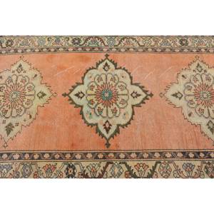 Vintage naranja verde alfombra turca 4,4 X 10.5ft clásico área grande rectángulo Patchwork diseño lana látex respetuoso con el medio pelo - Product Image 5