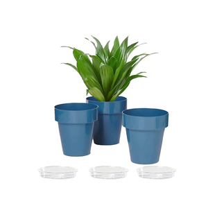 Set di 3 vasi in Denim con piattini da 14cm resistenti UV per uso interno/esterno con piante e fiori - Product Image 1