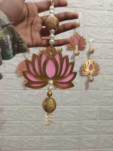 Lotus Jhumka decoración de pared con cuentas de perlas colgantes para Pooja Mandir, Festival, telón de fondo de boda Diwali decoración de inauguración de la casa - Product Image 3