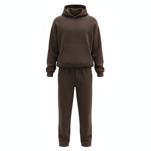 Ensemble de survêtement en molleton de coton lourd délavé à l'acide, couleur chocolat foncé, coupe décontractée, sweat à capuche et pantalon droit, personnalisable - Product Image 4