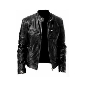 Veste en cuir de vachette ou de mouton véritable OEM pour hommes, coupe-vent à col montant et à la mode, vélo de moto décontracté de grande taille - Product Image 5