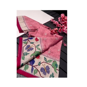 Saries Tussar semisuaves de calidad superior con estampado digital de hecho para mujeres Compromiso y ropa de boda Saree DE LA India - Product Image 1