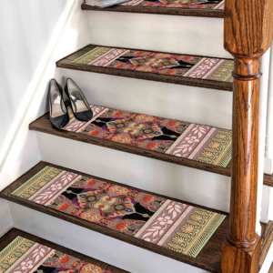 Tapis imprimé : Tapis rose et vert, motif ethnique, tendance, moderne, avec poils doux - Product Image 1