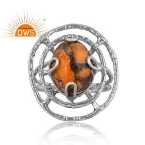 Anillo de plata de ley oxidada con esponja natural, joyería personalizada con piedras preciosas de Coral cruzadas, fabricante de joyería - Product Image 4