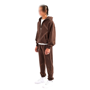 Chándales duraderos transpirables de Chocolate con capucha estilo cremallera personalizados para invierno, ropa informal a precio razonable - Product Image 2