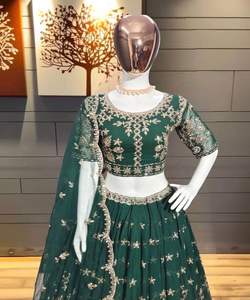 Venta al por mayor a precio de moda Georgette hilo secuencia trabajo Lehenga Choli Dupatta estilo indio pakistaní XL tamaño desgaste de fiesta - Product Image 1