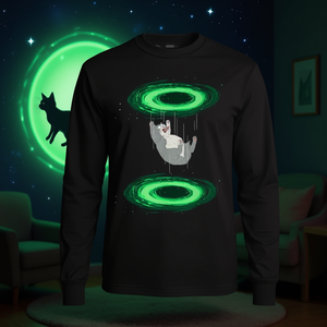 T-shirt a maniche lunghe Endless Fall Cat con outfit Portal per amanti dei gattini - T-shirt promozionale per amanti dei gattini - Product Image 3