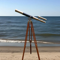 Télescope rétro en laiton avec trépied en bois et cuir, style nautique steampunk, décoration astronomique pour la maison, cadeau personnalisé parfait