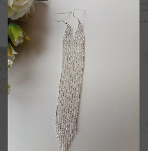 Bead <b>Earrings</b>, <b>Silver</b> Very <b>Long</b> <b>Earrings</b>, extra <b>Long</b> <b>Earrings</b>, Fringe <b>Earrings</b>, - Product Image 2