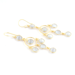 ต่างหูห้อยหินมุกหลากสีสุดน่ารักรูปแมวตาสีทองสำหรับเพื่อนเจ้าสาว - Product Image 3