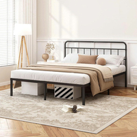 Cadre de lit en métal avec tête de lit minimaliste, lattes solides, rangement sous le lit, assemblage facile, noir