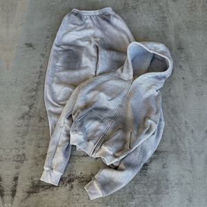 Sudadera con capucha y cremallera de algodón gris de talla grande de gran tamaño para hombre, chándal personalizado vintage lavado al sol desteñido - Product Image 1