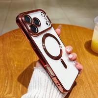 Coque de protection magnétique transparente de luxe avec placage pour chargement sans fil pour iPhone 17 Air 16 15 14 Plus 11 12 13 17 18 Pro Max