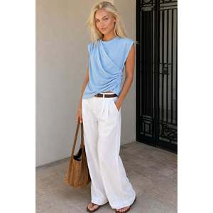 Blusa de Manga Corta con Hombros Descubiertos - Azul - Azul - Product Image 4