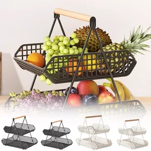 ตะกร้าผลไม้โลหะ2ชั้นชั้นชั้นวางผักชั้นวางบนเคาน์เตอร์ที่จัดห้องครัวที่มีน้ำหนักเบาเป็นมิตรกับสิ่งแวดล้อม - Product Image 4