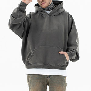 Sudadera con capucha desteñida lavada vintage de gran tamaño sin cuerda para hombre algodón 380 Gsm Sudadera con capucha lavada con ácido de lana de peso pesado - Product Image 6