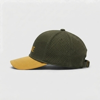 Casquette en nylon perforée découpée au laser, vert olive avec visière jaune, 6 panneaux, réglable, unisexe, décontractée, avec logo personnalisé, vente en gros OEM